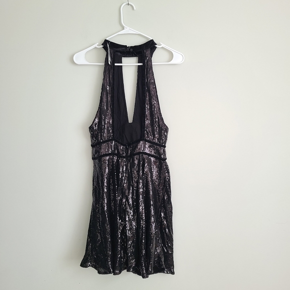 Free People Film Noir Sequined Halter Mini Dress 8 - Picture 5 of 8